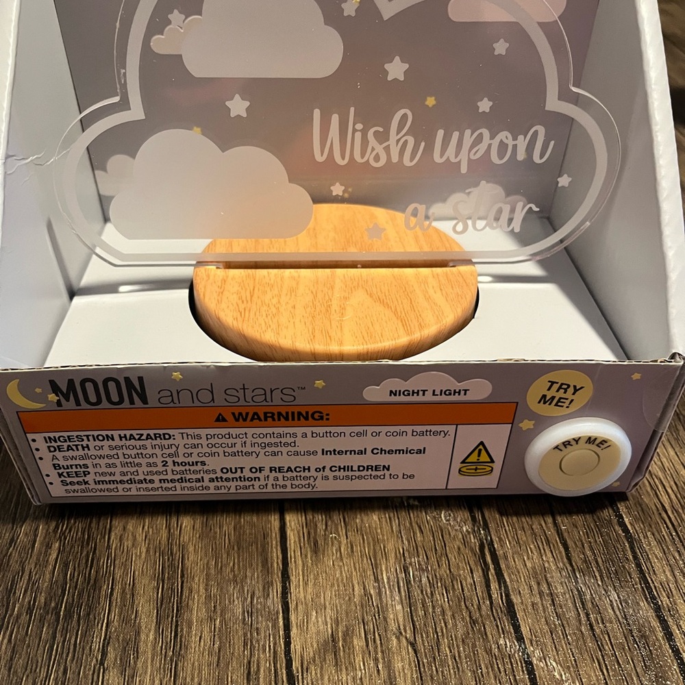 Moon and Stars Night Light with Wooden Base